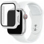 Силиконова каишка с калъф със закалено стъкло за Apple Watch 45mm / 44mm - бял