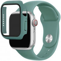 Силиконова каишка с калъф със закалено стъкло за Apple Watch 45mm / 44mm - цвят петрол
