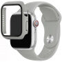 Силиконова каишка с калъф със закалено стъкло за Apple Watch 45mm / 44mm - сив