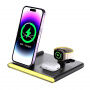 4в1 магнитна безжична станция за зареждане с подсветка за iPhone / Apple Watch / AirPods - черна