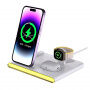 4в1 магнитна безжична станция за зареждане с подсветка за iPhone / Apple Watch / AirPods - бял