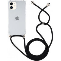 Прозрачен кейс с връзка за iPhone 11 - черен