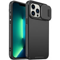 Матов калъф с подвижно капаче на камерата за iPhone 13 Pro Max - черен