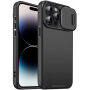 Матов калъф с подвижно капаче на камерата за iPhone 14 Pro - черен