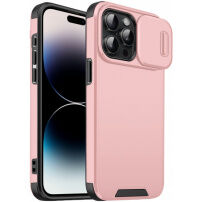 Матов калъф с подвижно капаче на камерата за iPhone 14 Pro - розов