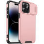 Матов калъф с подвижно капаче на камерата за iPhone 14 Pro Max - розов