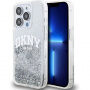 DKNY Liquid Glitter Arch Logo калъф за iPhone 14 Pro Max - сребърен