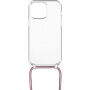 FIXED Pure Neck прозрачен калъф с връзка за iPhone 13 Pro - розов