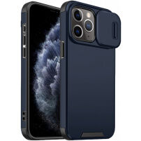 Матов калъф с подвижно капаче на камерата за iPhone 11 Pro Max - тъмносин