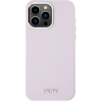 DKNY Silver Metal Logo силиконов калъф с MagSafe за iPhone 15 Pro Max - розов
