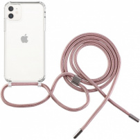 FIXED Pure Neck прозрачен калъф с връзка за iPhone 11 - розов