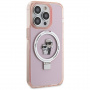 Karl Lagerfeld Ringstand Karl and Choupette калъф с изваждаща се стойка и MagSafe за iPhone 15 Pro - розов