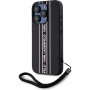 Karl Lagerfeld Saffiano Athleisure Stripe калъф с халка за iPhone 15 Pro - черен