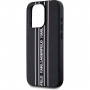 Karl Lagerfeld Saffiano Athleisure Stripe калъф с халка за iPhone 15 Pro - черен