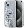 Калъф Karl Lagerfeld Liquid Glitter Karl and Choupette Heads с MagSafe за iPhone 15 - сребърен