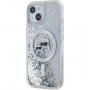 Калъф Karl Lagerfeld Liquid Glitter Karl and Choupette Heads с MagSafe за iPhone 15 - сребърен