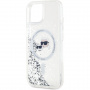 Калъф Karl Lagerfeld Liquid Glitter Karl and Choupette Heads с MagSafe за iPhone 15 - сребърен