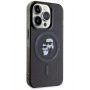 Karl Lagerfeld IML Glitter Karl and Choupette блестящ калъф с MagSafe за iPhone 15 Pro Max - черен