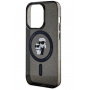 Karl Lagerfeld IML Glitter Karl and Choupette блестящ калъф с MagSafe за iPhone 15 Pro Max - черен