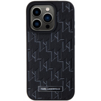 Калъф Karl Lagerfeld Monogram Metal Logo с MagSafe за iPhone 15 Pro Max - черен