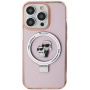 Karl Lagerfeld Ringstand Karl and Choupette калъф с изваждаща се стойка и MagSafe за iPhone 15 Pro - розов