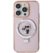 Karl Lagerfeld Ringstand Karl and Choupette калъф с изваждаща се стойка и MagSafe за iPhone 15 Pro - розов