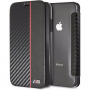 BMW Carbon Red Stripe Book калъф за iPhone XR - черна