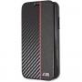 BMW Carbon Red Stripe Book калъф за iPhone XR - черна