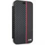 BMW Carbon Red Stripe Book калъф за iPhone XR - черна