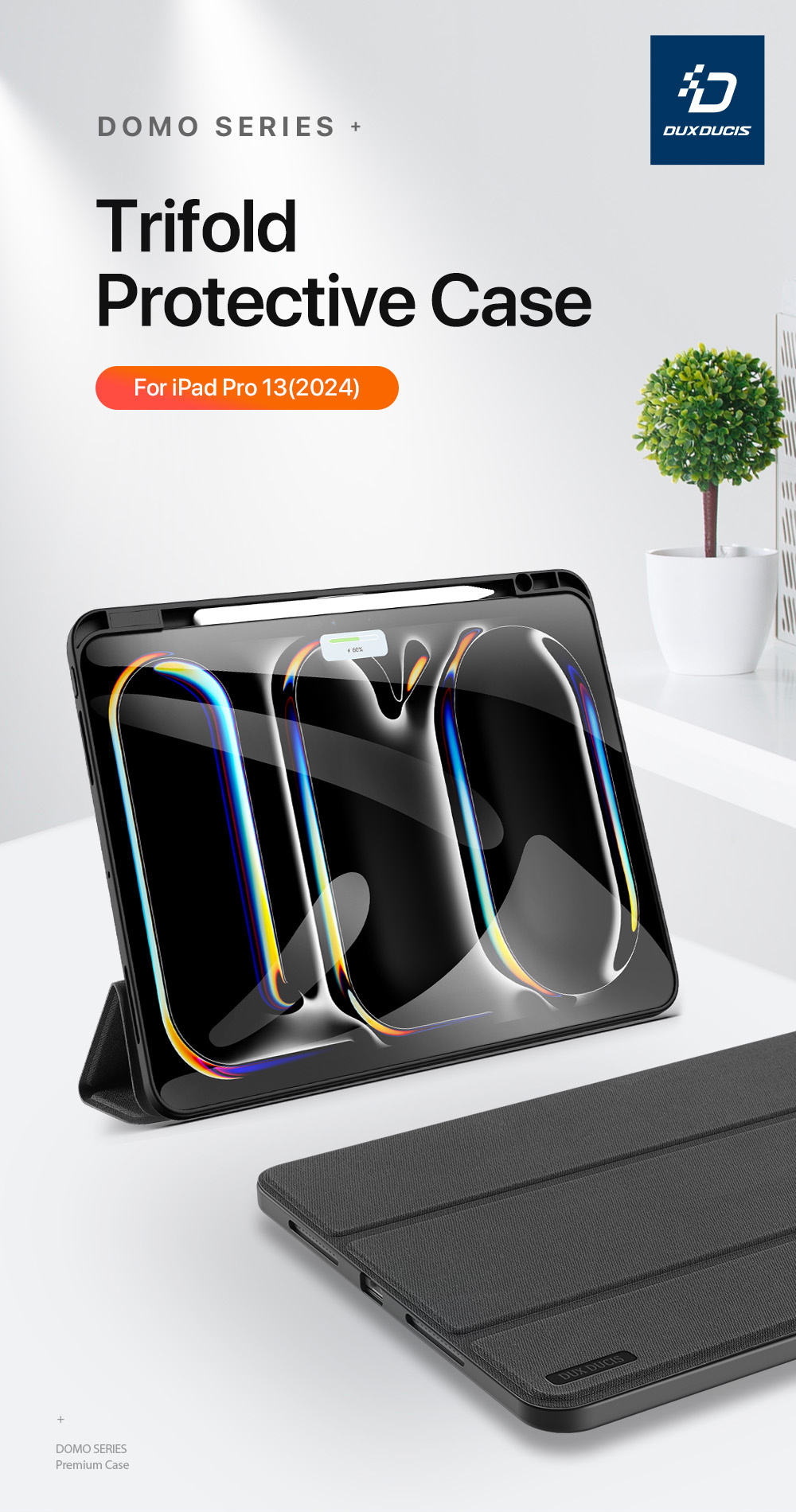 DUX DUCIS Domo калъф с място за Apple Pencil и функция заспиване за iPad Pro 13