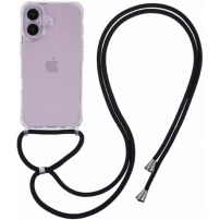 Прозрачен калъф с шнур за iPhone 16 - черен