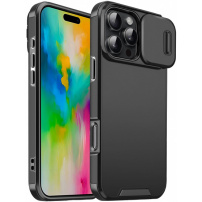 Матов калъф с подвижно капаче на камерата за iPhone 16 Pro - черен