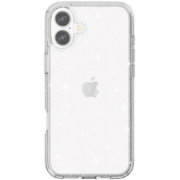 Прозрачен калъф с брокат за iPhone 16 - сребърен
