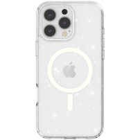 Прозрачен калъф с брокат и MagSafe за iPhone 16 Pro - сребърен