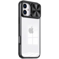 Калъф с плъзгащ се капак на обектива на камерата за iPhone 16 - черен