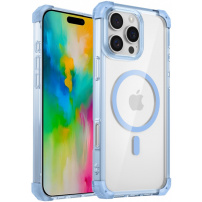 Прозрачен калъф с цветна рамка и MagSafe за iPhone 16 Pro - син