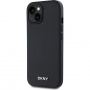 DKNY Silver Metal Logo кейс с MagSafe за iPhone 15 - черен