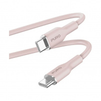 PURO Soft кабел за зареждане и пренос на данни USB-C / USB-C за iPhone / iPad / AirPods - 1,5 м - розов