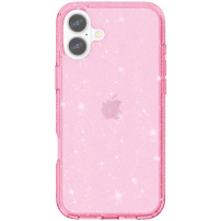 Прозрачен калъф с брокат за iPhone 16 - розов
