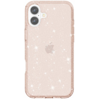 Прозрачен калъф с брокат за iPhone 16 Plus - розово-златен