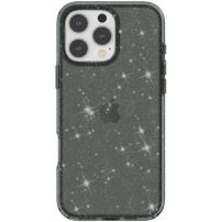 Прозрачен калъф с брокат за iPhone 16 Pro - сив