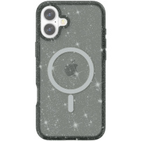 Прозрачен калъф с брокат и MagSafe за iPhone 16 - сив