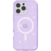 Прозрачен калъф с брокат и MagSafe за iPhone 16 Pro Max - виолетов