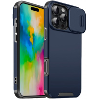 Матов калъф с подвижно капаче на камерата за iPhone 16 Pro - тъмносин