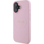 Guess Grained Classic Капак с лого MagSafe за iPhone 16 - розов