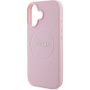 Guess Grained Classic Капак с лого MagSafe за iPhone 16 - розов
