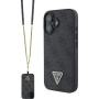 Guess 4G Страс триъгълен метален лого калъф с каишка за iPhone 16 - сив