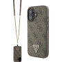 Guess 4G Strass Triangle Metal Logo Cover с каишка за iPhone 16 - кафяв