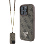 Guess 4G Strass Triangle Metal Logo Cover с каишка за iPhone 16 Pro - кафяв