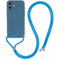 Защитен калъф с шнур за iPhone 16 Plus - син